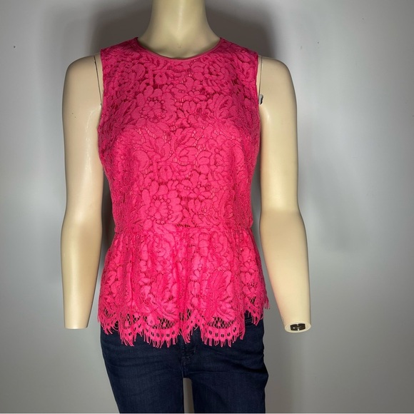 J. Crew Tops - J Crew Pink Lace Peplum Sleeveless Tank Top with Scalloped Edges Women’s Size 4